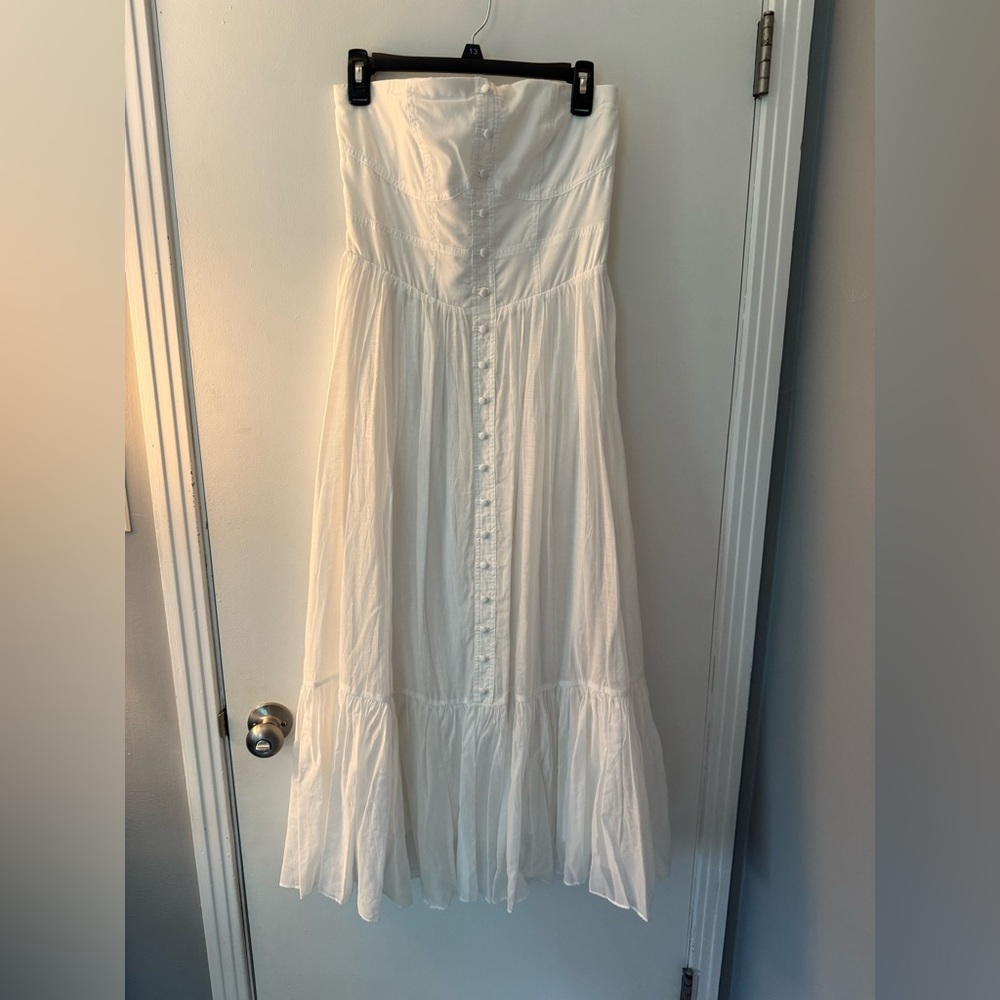 Anthropologie Green Asymmetrical Ruched Sweetheart Sundress